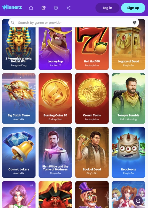 Huvudspel urval portal vinnare Winnerz Casino