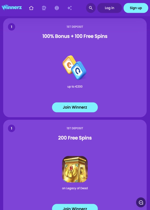 Premium kampanjer erbjudanden sida Winnerz Casino